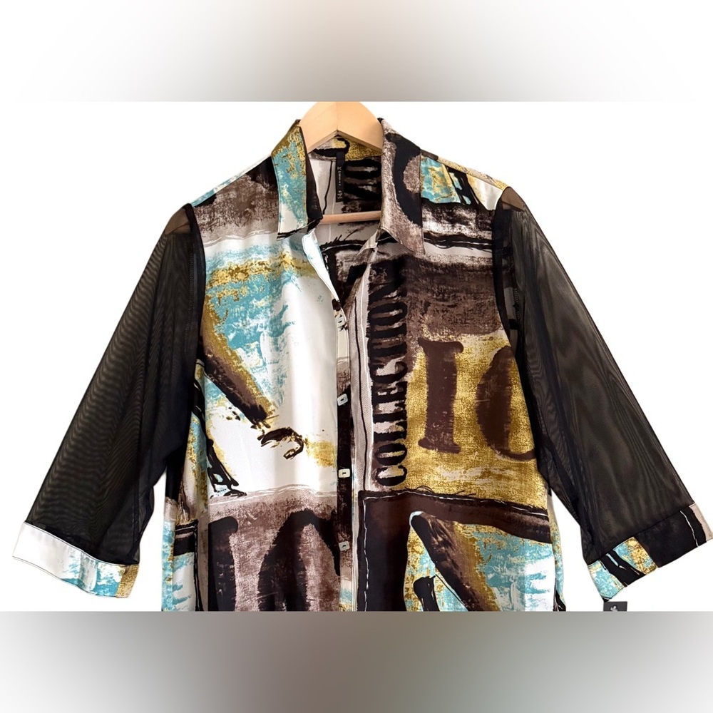 IC By Connie K Multicolored Artsy Art-To-Wear Semi-Sheer Chiffon Tunic Sz XL NWT - Picture 3 of 10